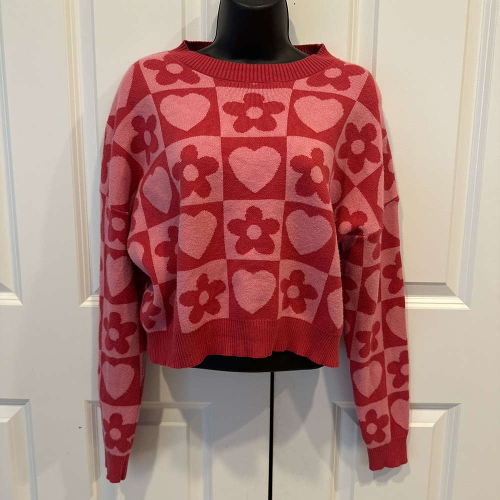 Debut Red and Pink Heart Flower Sweater